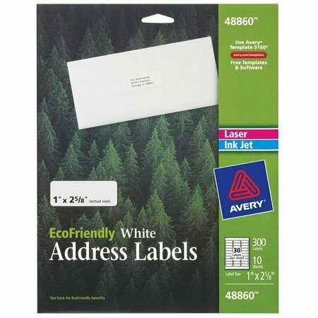 AVERY 48860 Eco-Friendly 1'' x 2 5/8'' White Rectangle Address Labels, 300PK 15448860